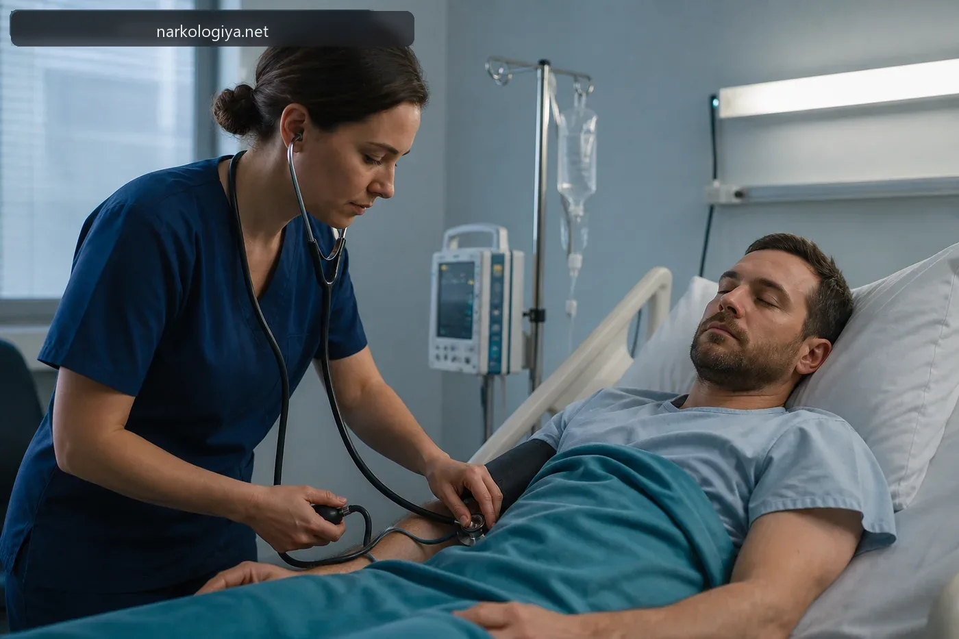 Осмотр пациента в палате частной наркологической клиники, город Краснодар